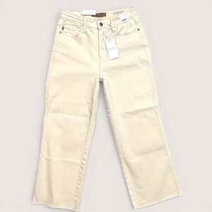 Judy Blue High Waist Cream Jeans Size 5/27 Garment Dyed Raw Hem NWT